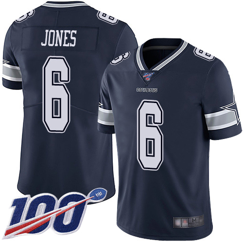 Men Dallas Cowboys Limited Navy Blue Chris Jones Home #6 100th Season Vapor Untouchable NFL Jersey